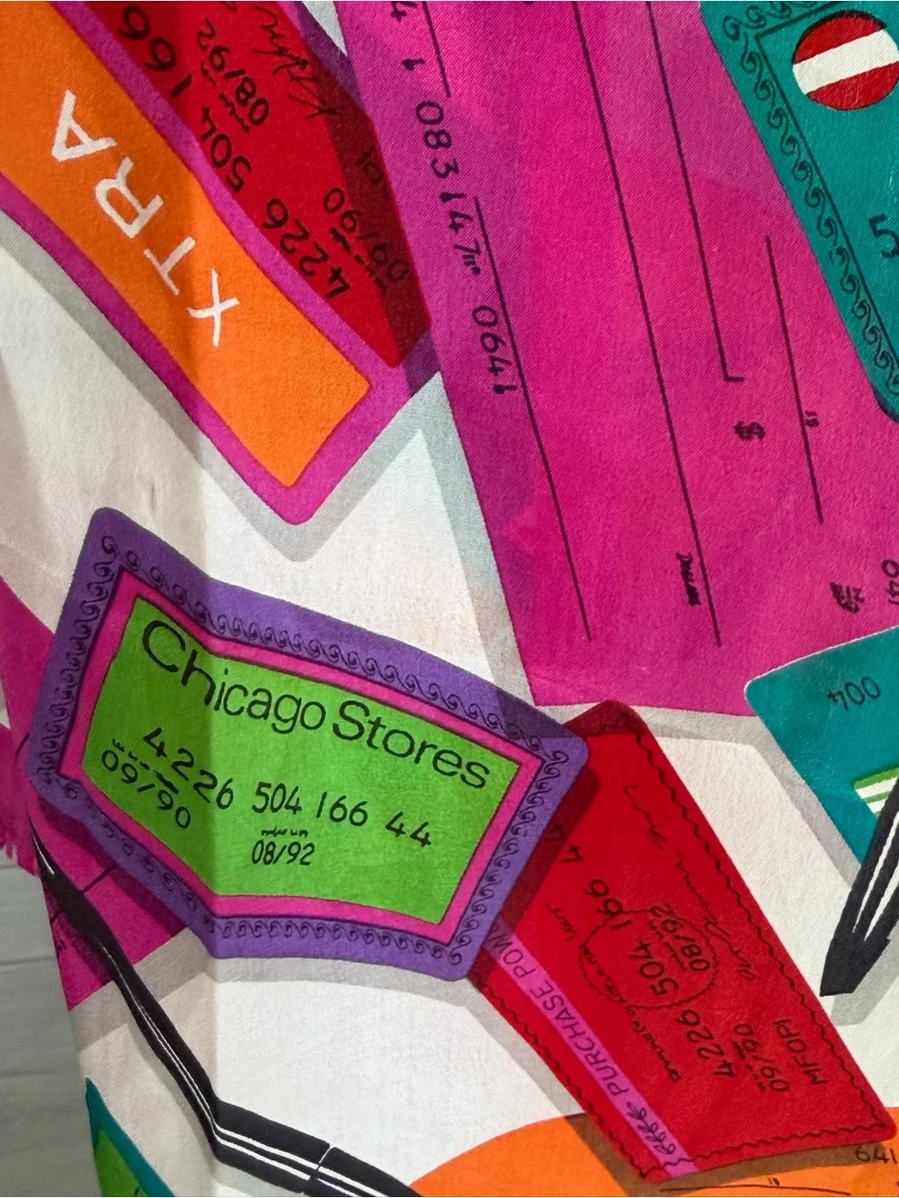 OSCAR DE LA RENTA Vintage Rare Silk Credit Card Checks Bright Colorful Scarf GUC